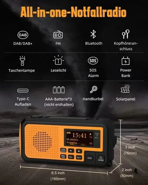 Solar Crank DAB+ FM Radio with 5000 mAh Power Bank, Bluetooth speaker Emergency Radio, Survival Phone Charger, SOS Alarm, Torch