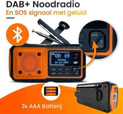 Solar Crank DAB+ FM Radio with 5000 mAh Power Bank,  Bluetooth speaker Emergency Radio, Survival Phone Charger, SOS Alarm, Torch