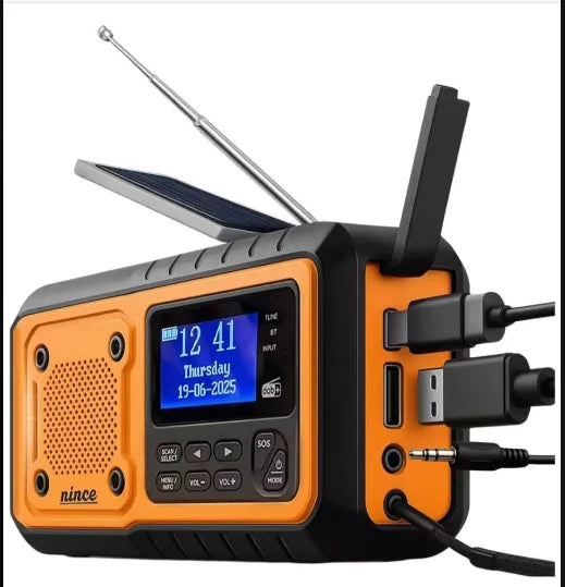 Solar Crank DAB+ FM Radio with 5000 mAh Power Bank,  Bluetooth speaker Emergency Radio, Survival Phone Charger, SOS Alarm, Torch