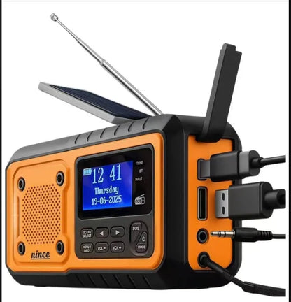 Solar Crank DAB+ FM Radio with 5000 mAh Power Bank,  Bluetooth speaker Emergency Radio, Survival Phone Charger, SOS Alarm, Torch